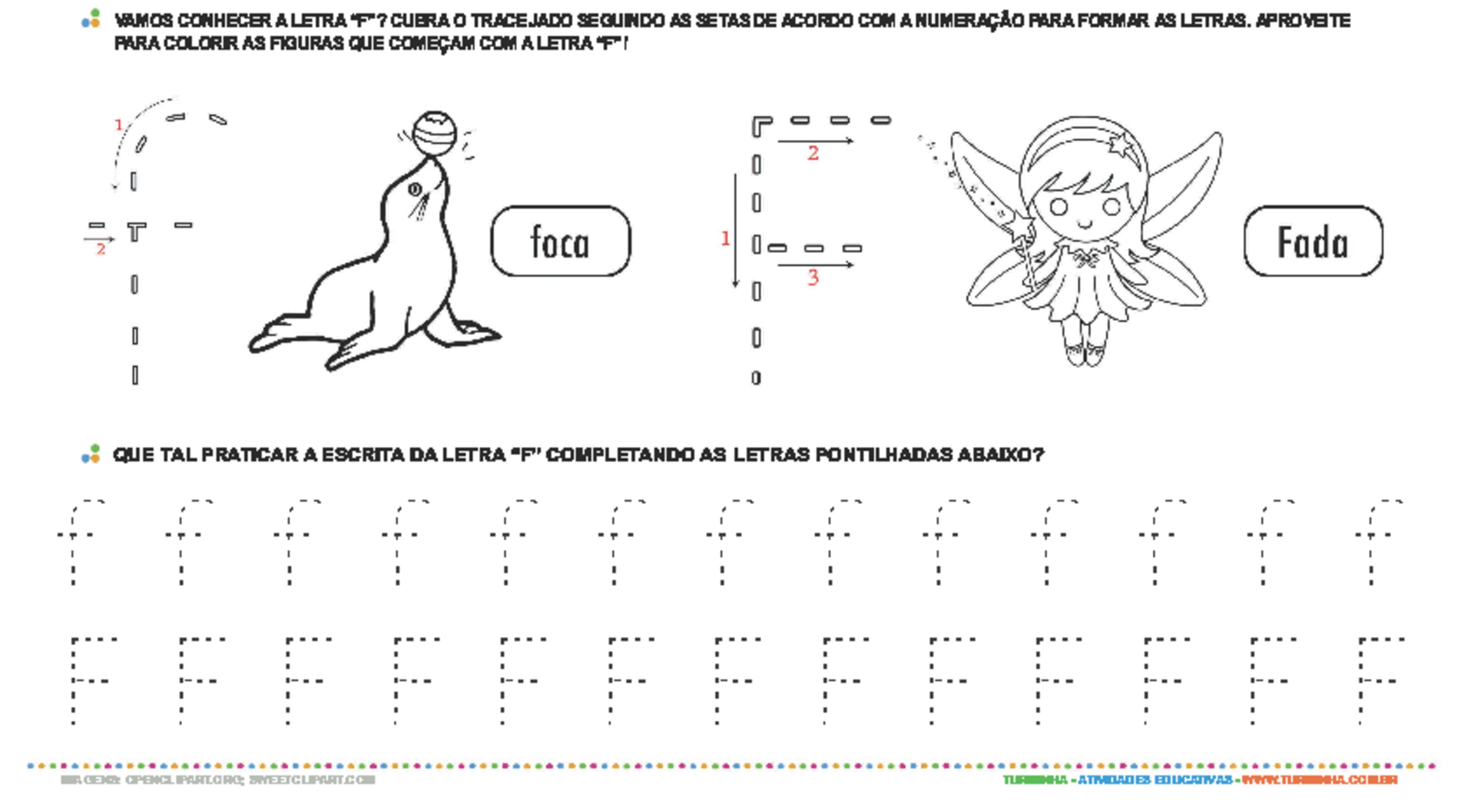 Letra F de forma maiúscula e minúscula - atividade educativa para Pré-Escola (4 e 5 anos)