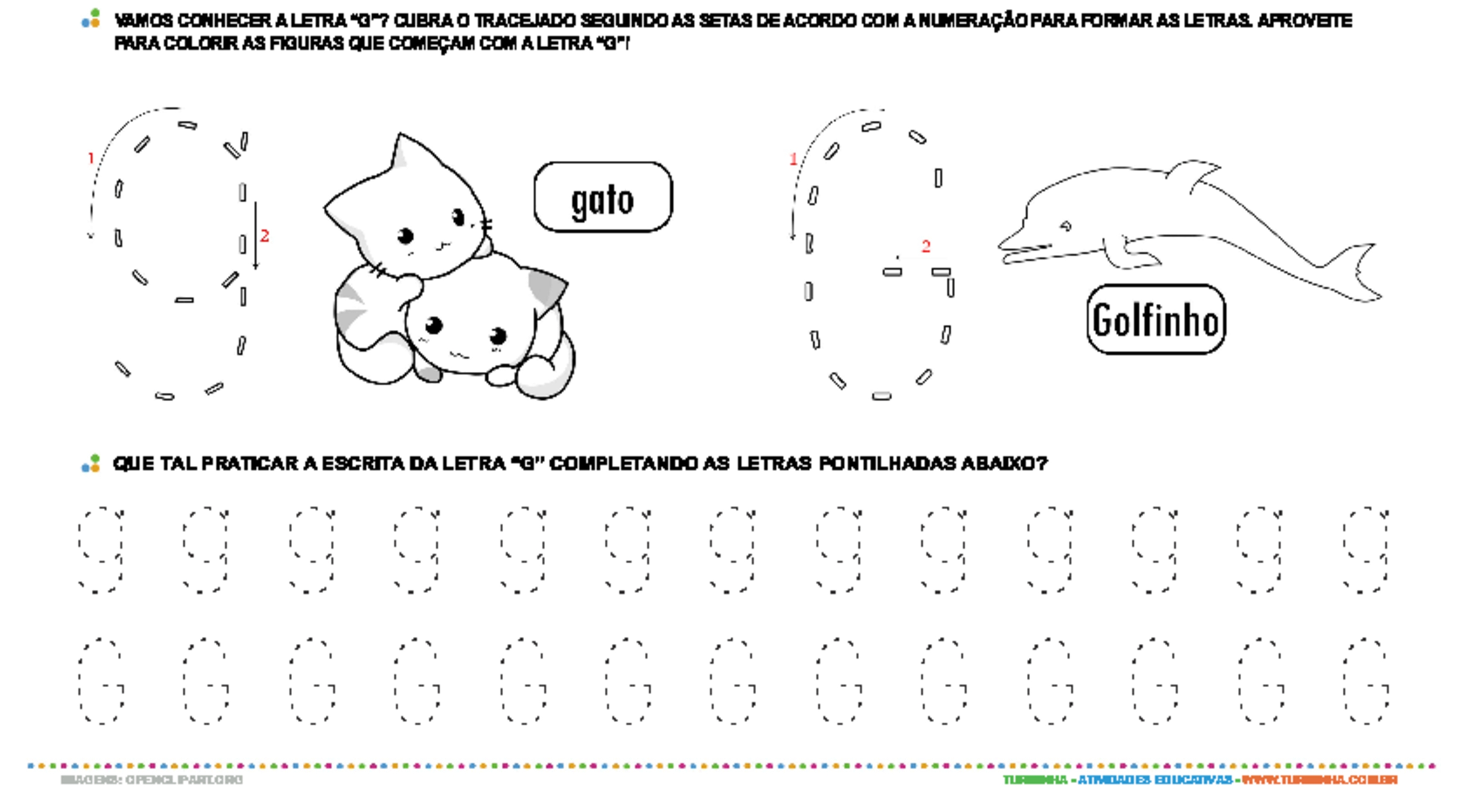 Letra G de forma maiúscula e minúscula - atividade educativa para Pré-Escola (4 e 5 anos)