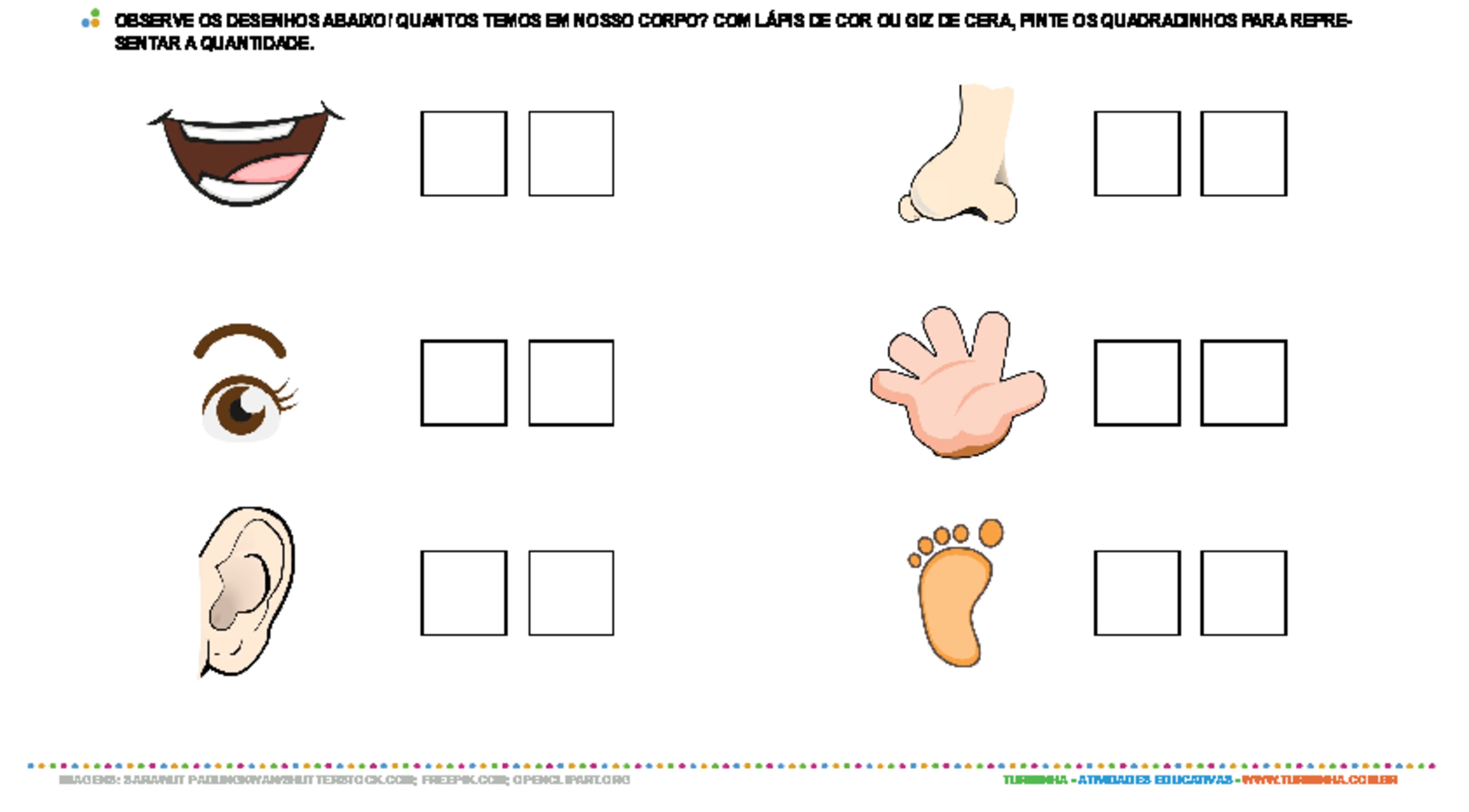 Contando as partes do corpo - atividade educativa para Creche (0 a 3 anos)