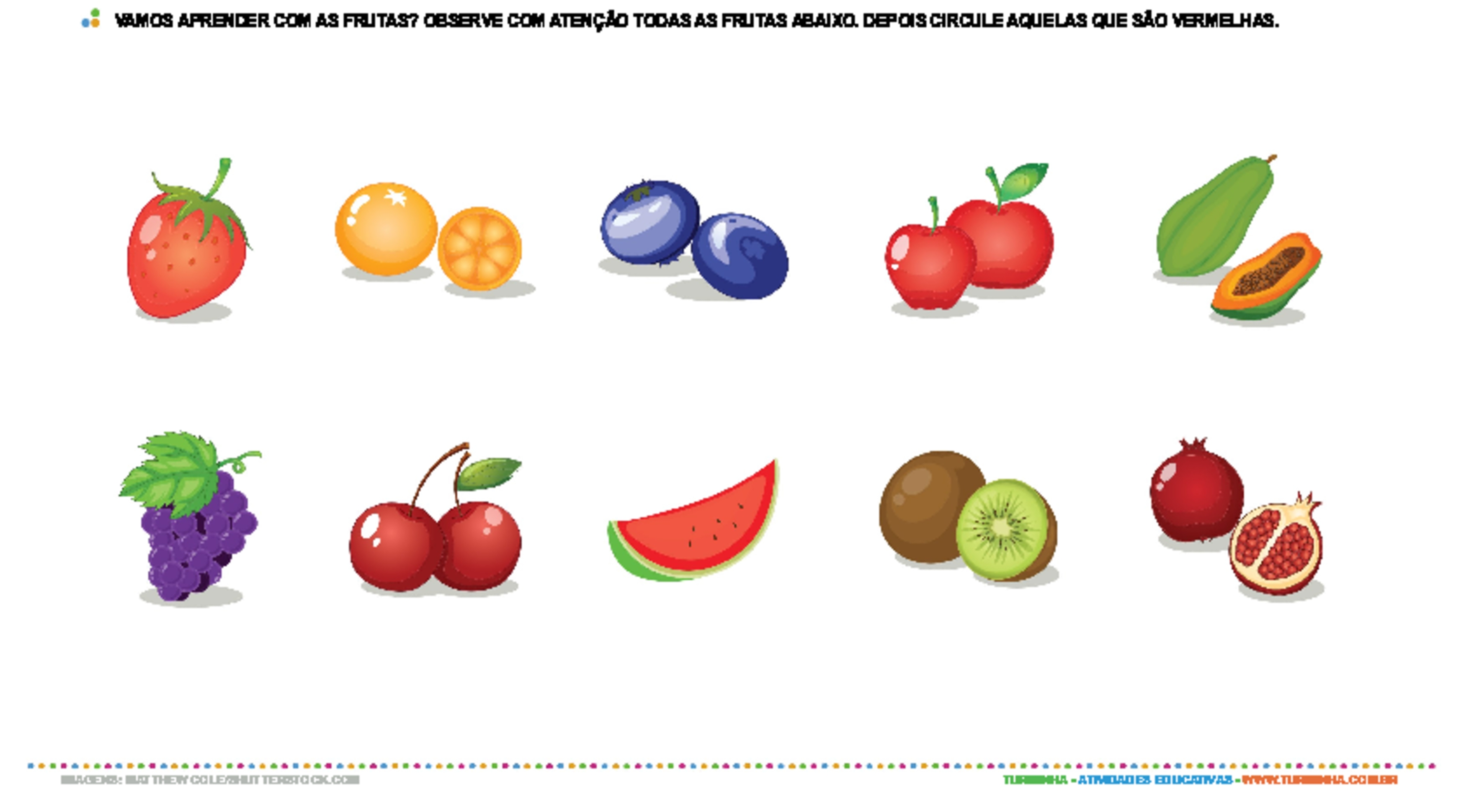 Reconhecendo a cor vermelha com as frutas - atividade educativa para Creche (0 a 3 anos)