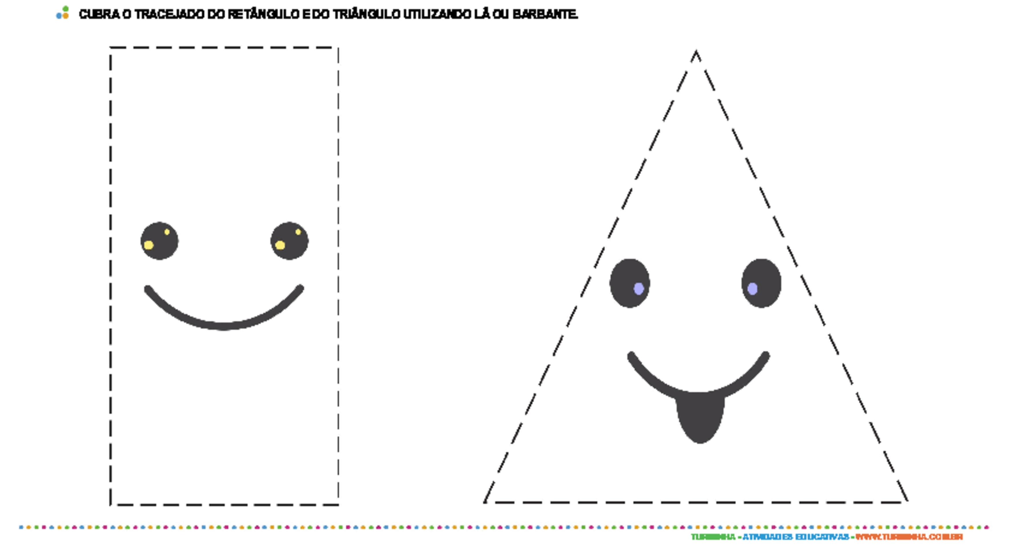 Colagem com barbante - retângulo e triângulo - atividade educativa para Creche (0 a 3 anos)