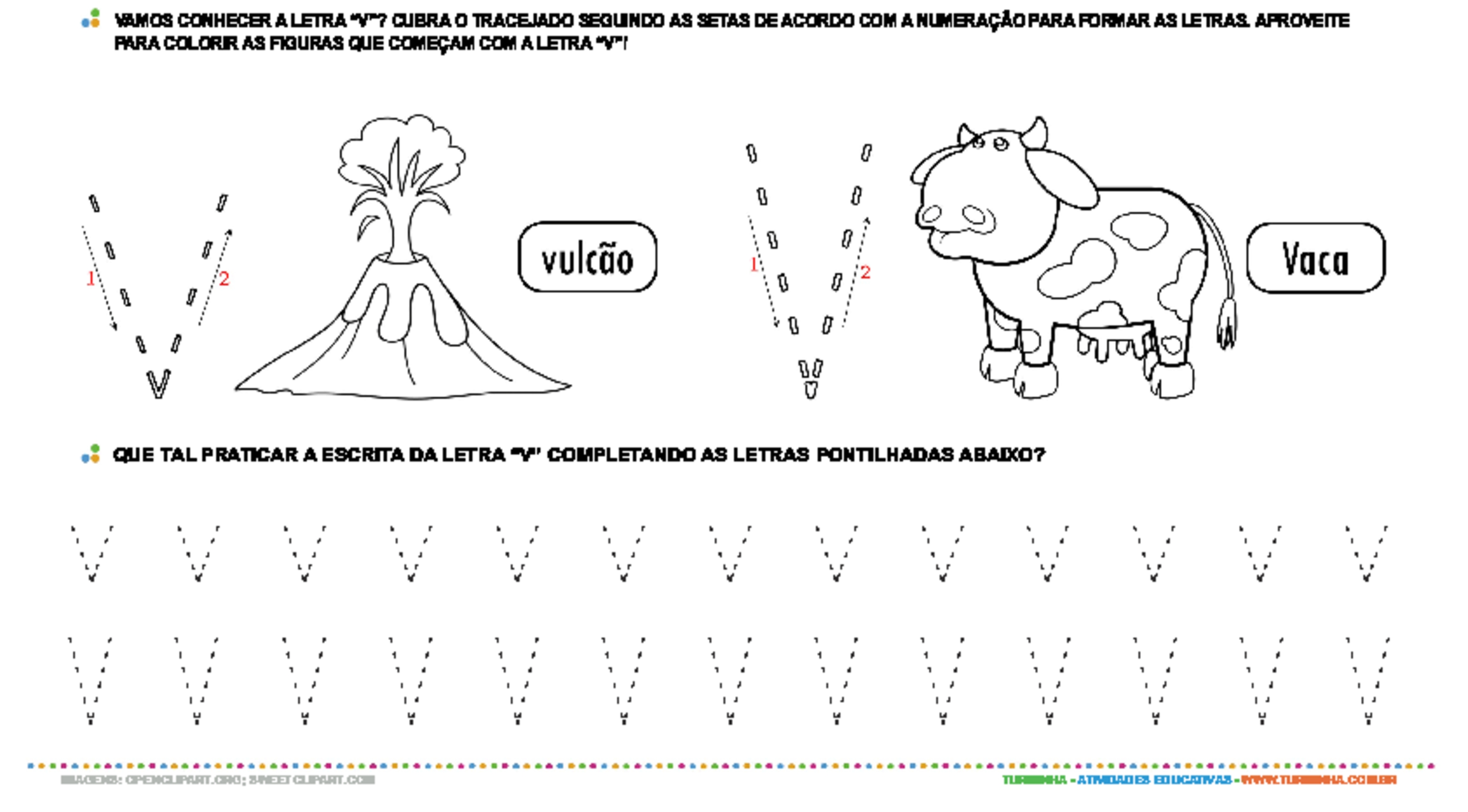 Letra V de forma maiúscula e minúscula - atividade educativa para Pré-Escola (4 e 5 anos)