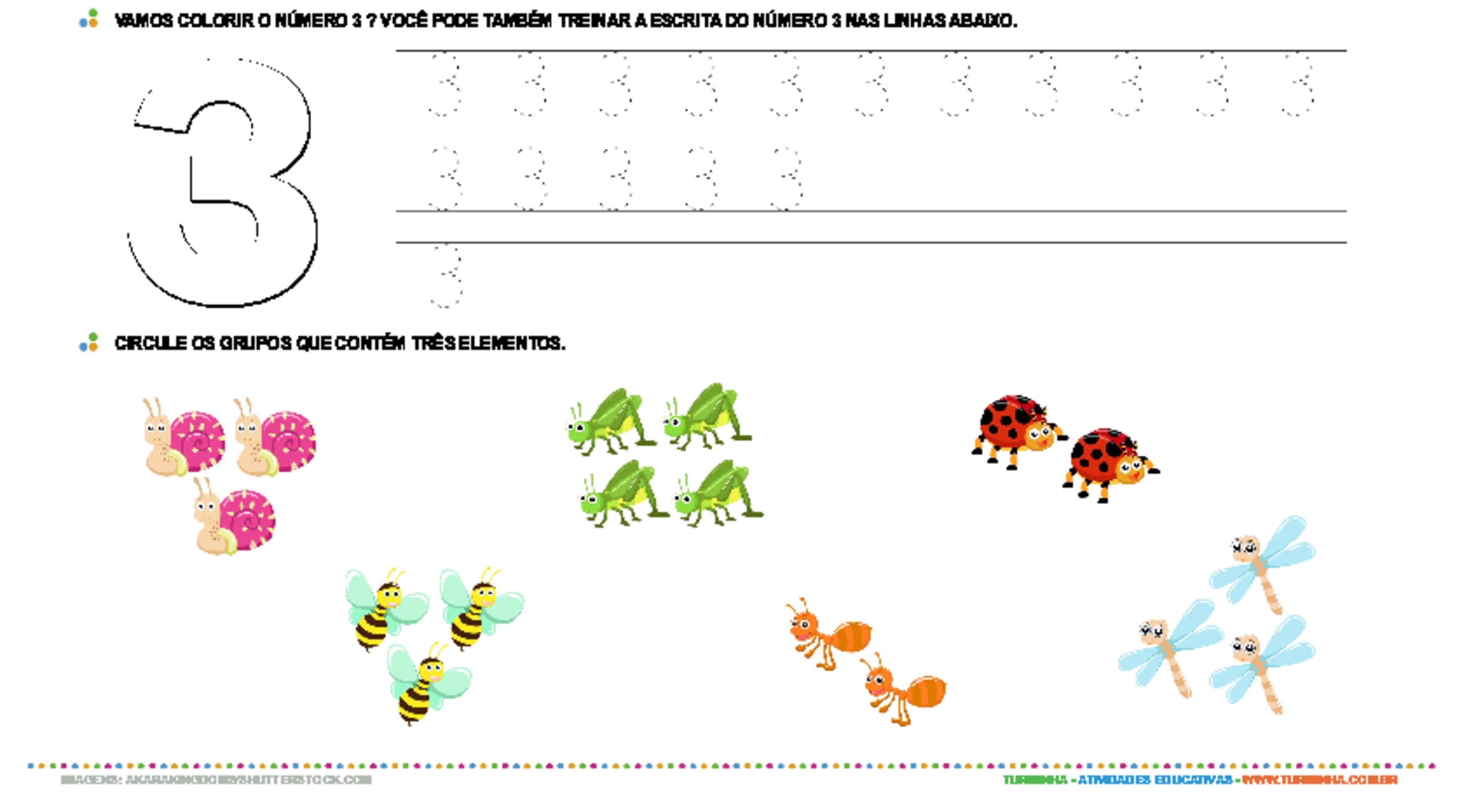 Aprendendo o número 3 - atividade educativa para Creche (0 a 3 anos)