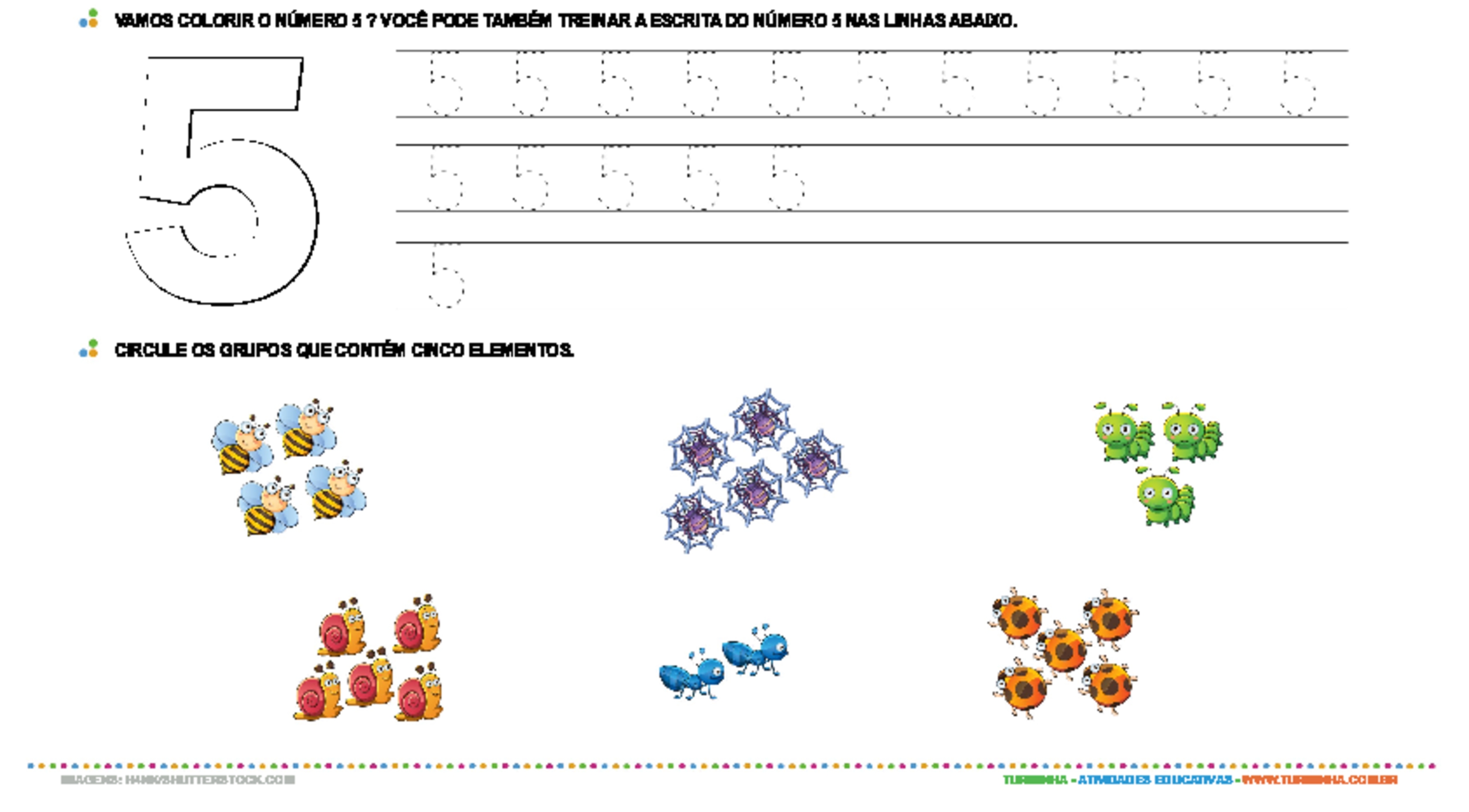 Aprendendo o número 5 - atividade educativa para Creche (0 a 3 anos)