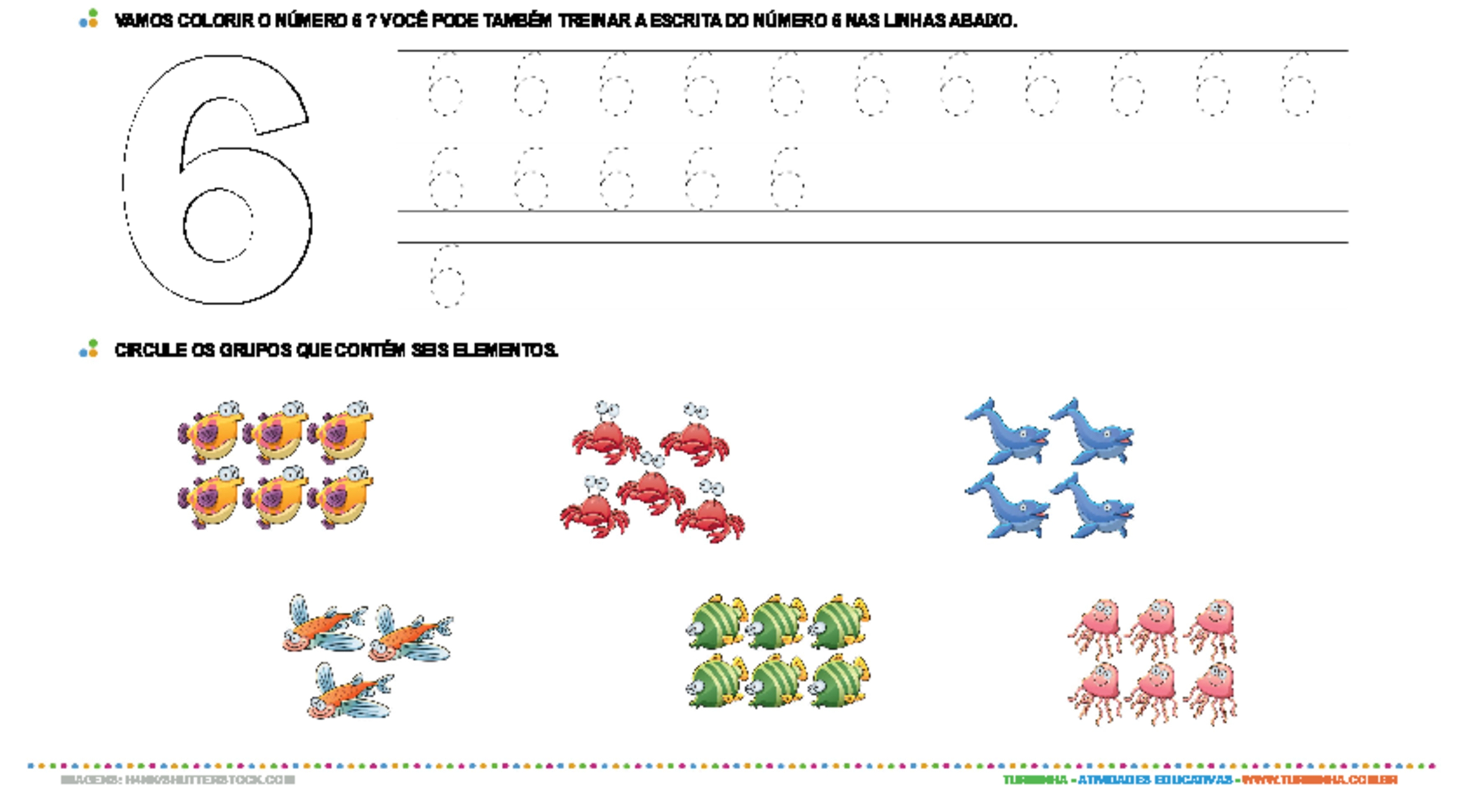 Aprendendo o número 6 - atividade educativa para Creche (0 a 3 anos)