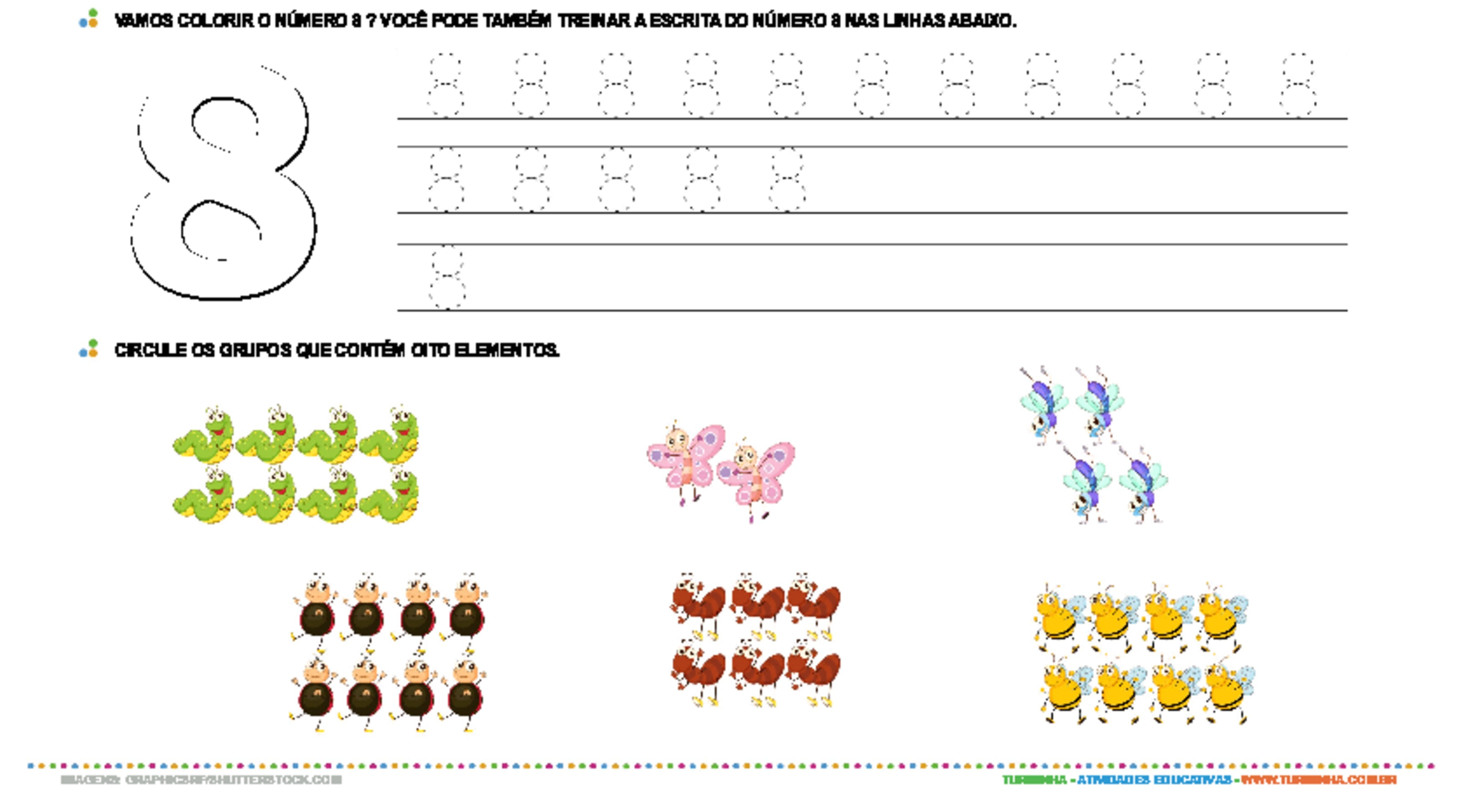 Localizar E Colorir Número 8. Jogo De Matemática Para Crianças