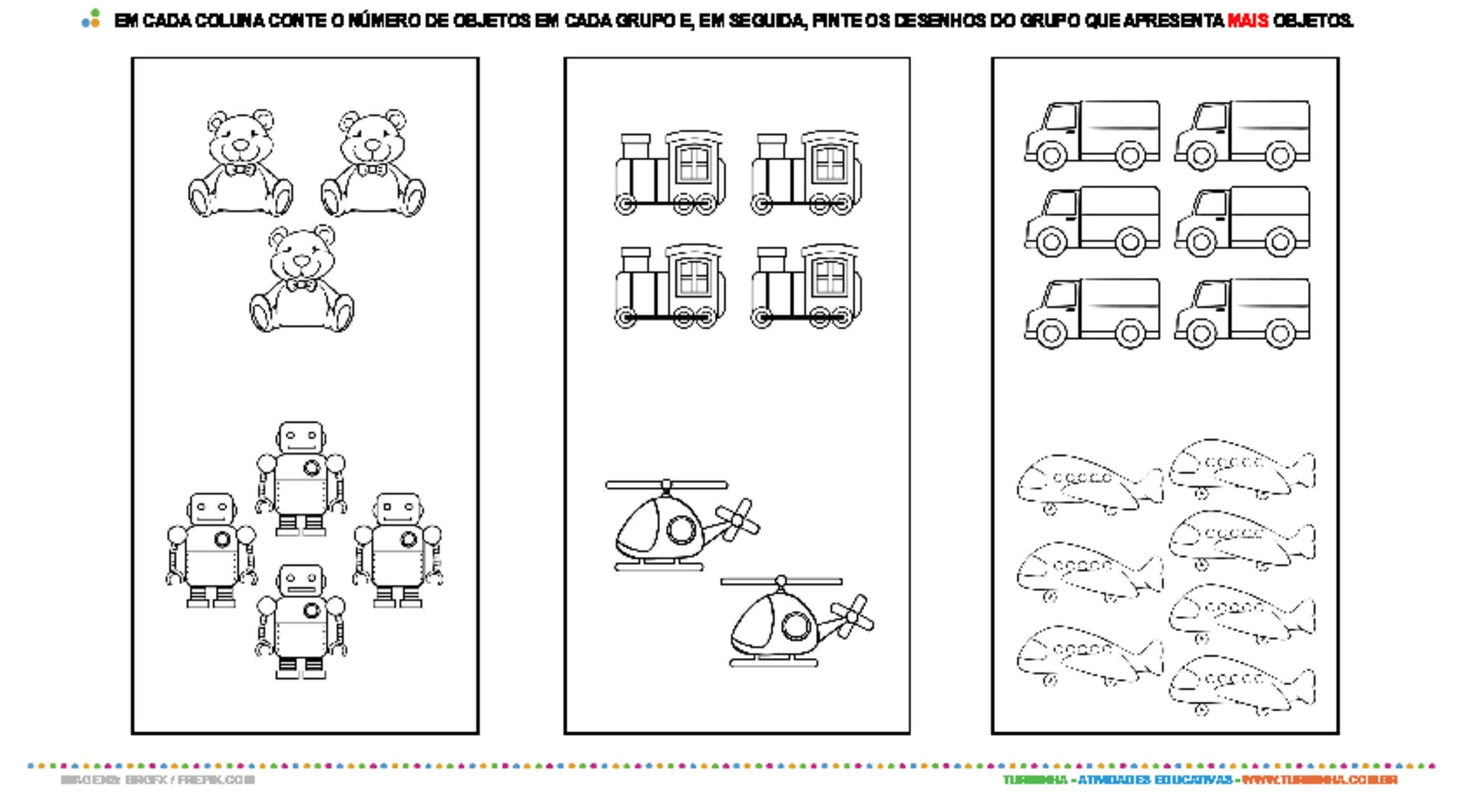 Contagem - Menos ou Mais? - atividade educativa para Pré-Escola (4 e 5 anos)