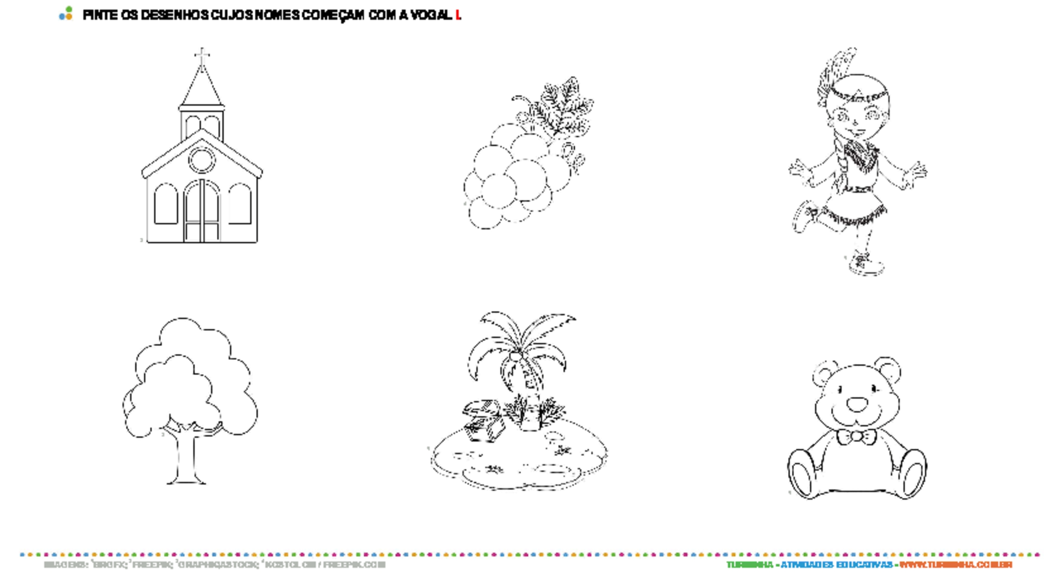 Colorindo desenhos com a vogal E - Atividade Educativa para Pré