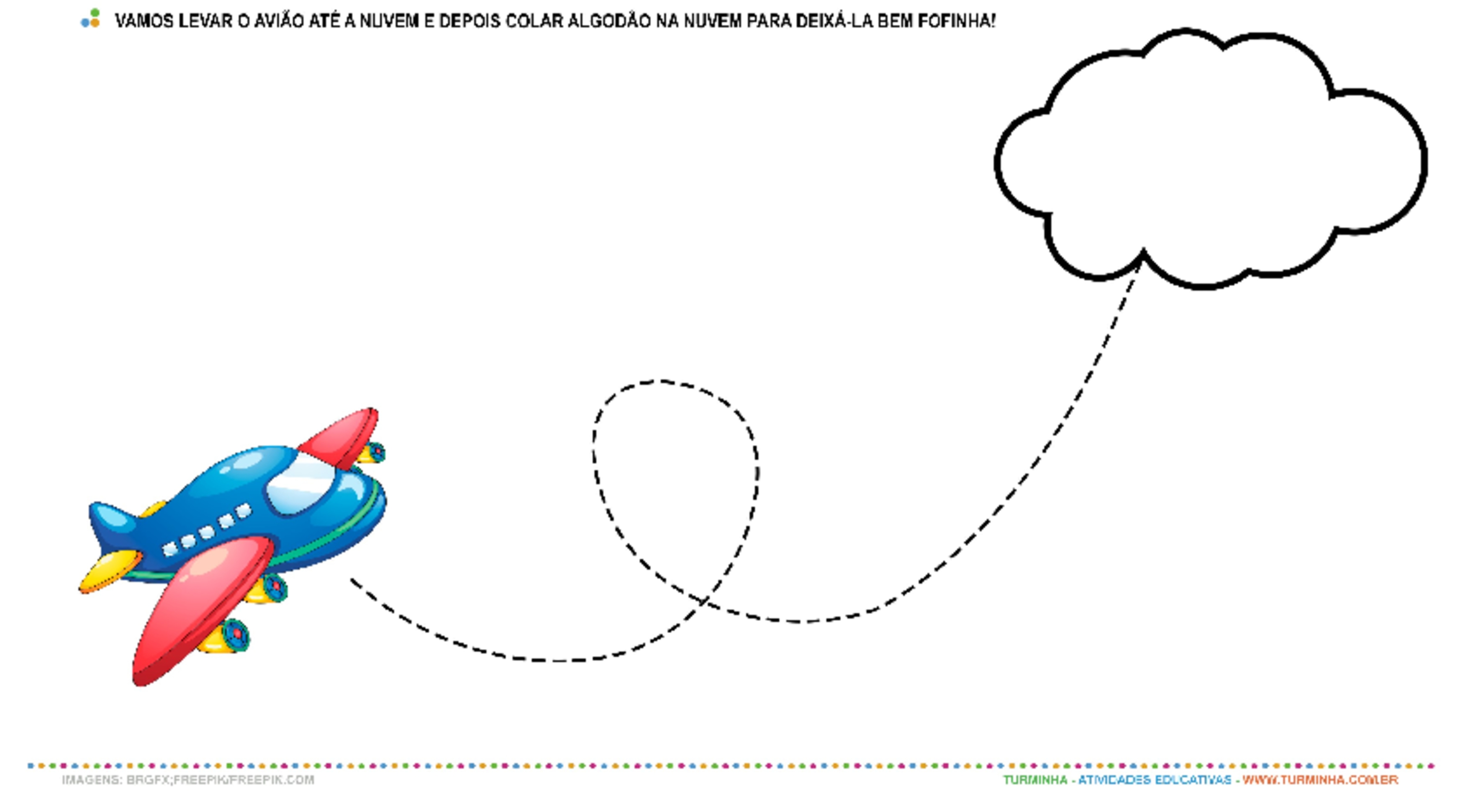 O Avião e a Nuvem - Meios de Transportes - Colagem - atividade educativa para Creche (0 a 3 anos)