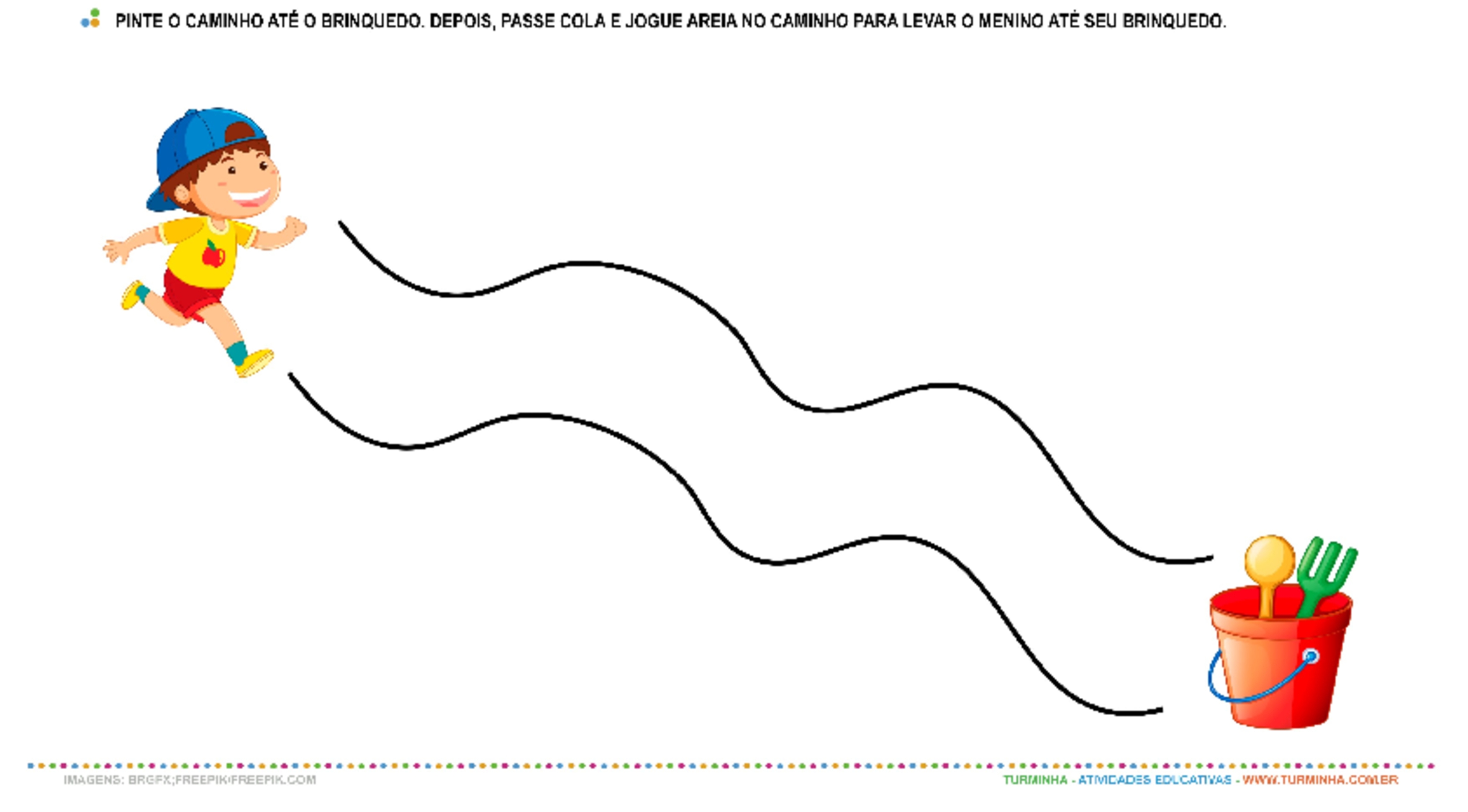 Caminho até o Brinquedo - Pintura e Colagem - atividade educativa para Creche (0 a 3 anos)