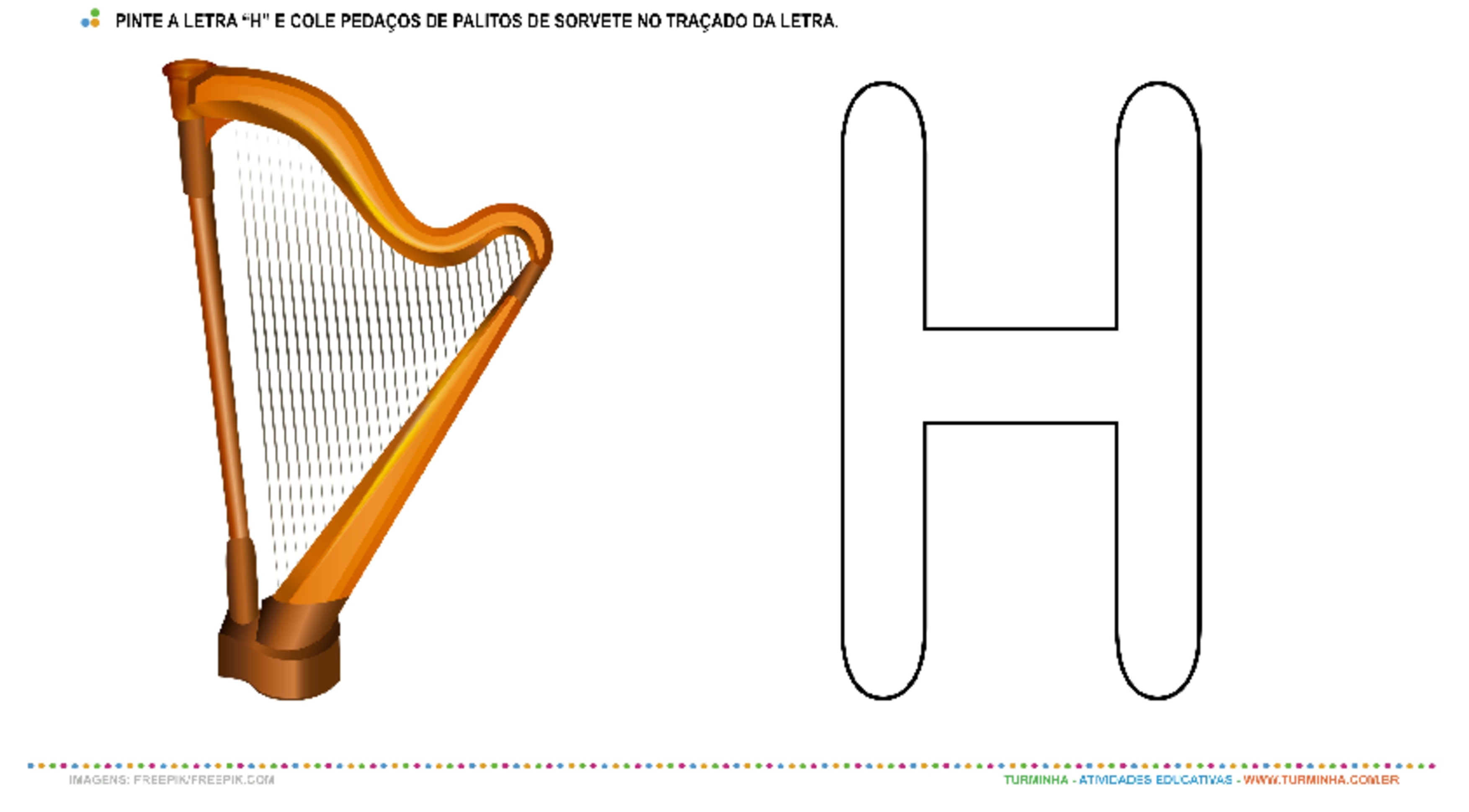 Harpa e a Letra “H” – Pintura e Colagem - atividade educativa para Creche (0 a 3 anos)