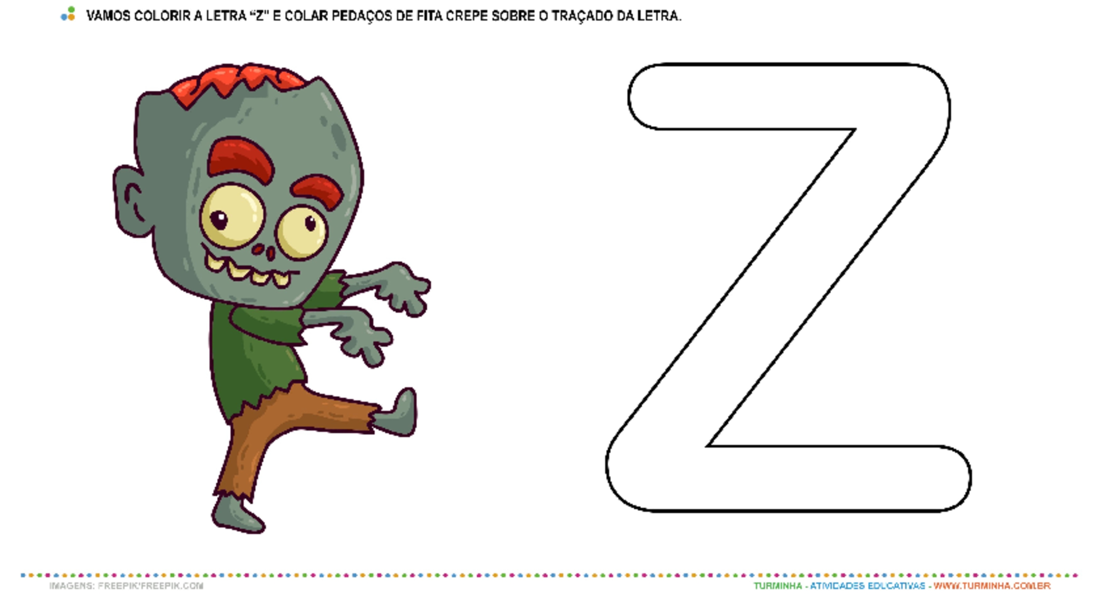 O Zumbi e a Letra “Z” – Pintura e Colagem  - atividade educativa para Creche (0 a 3 anos)