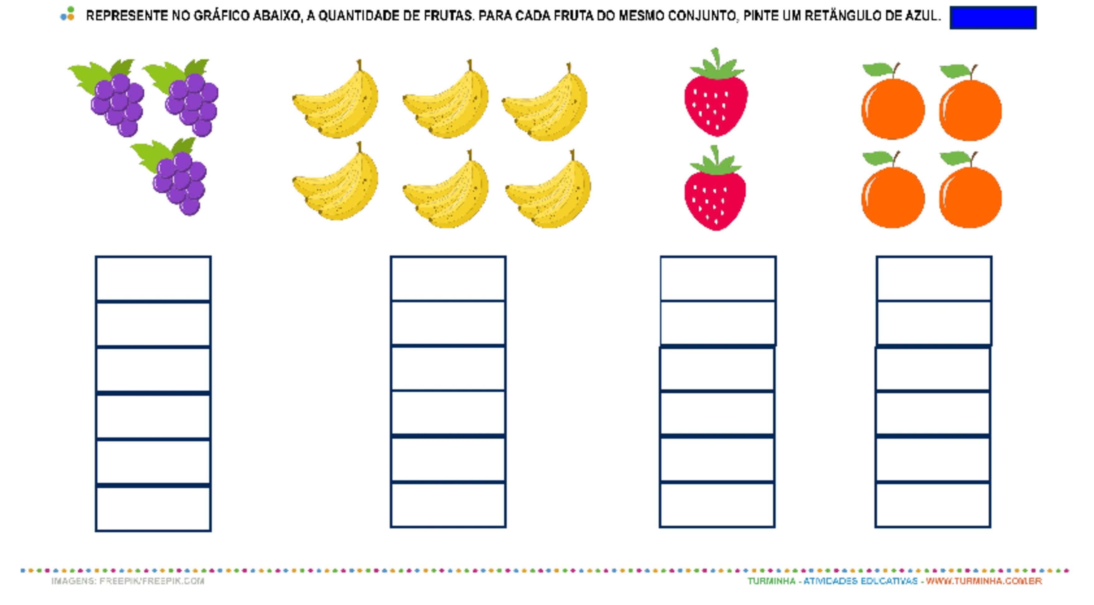 Salada de Fruta – Números e Quantidade - atividade educativa para Pré-Escola (4 e 5 anos)