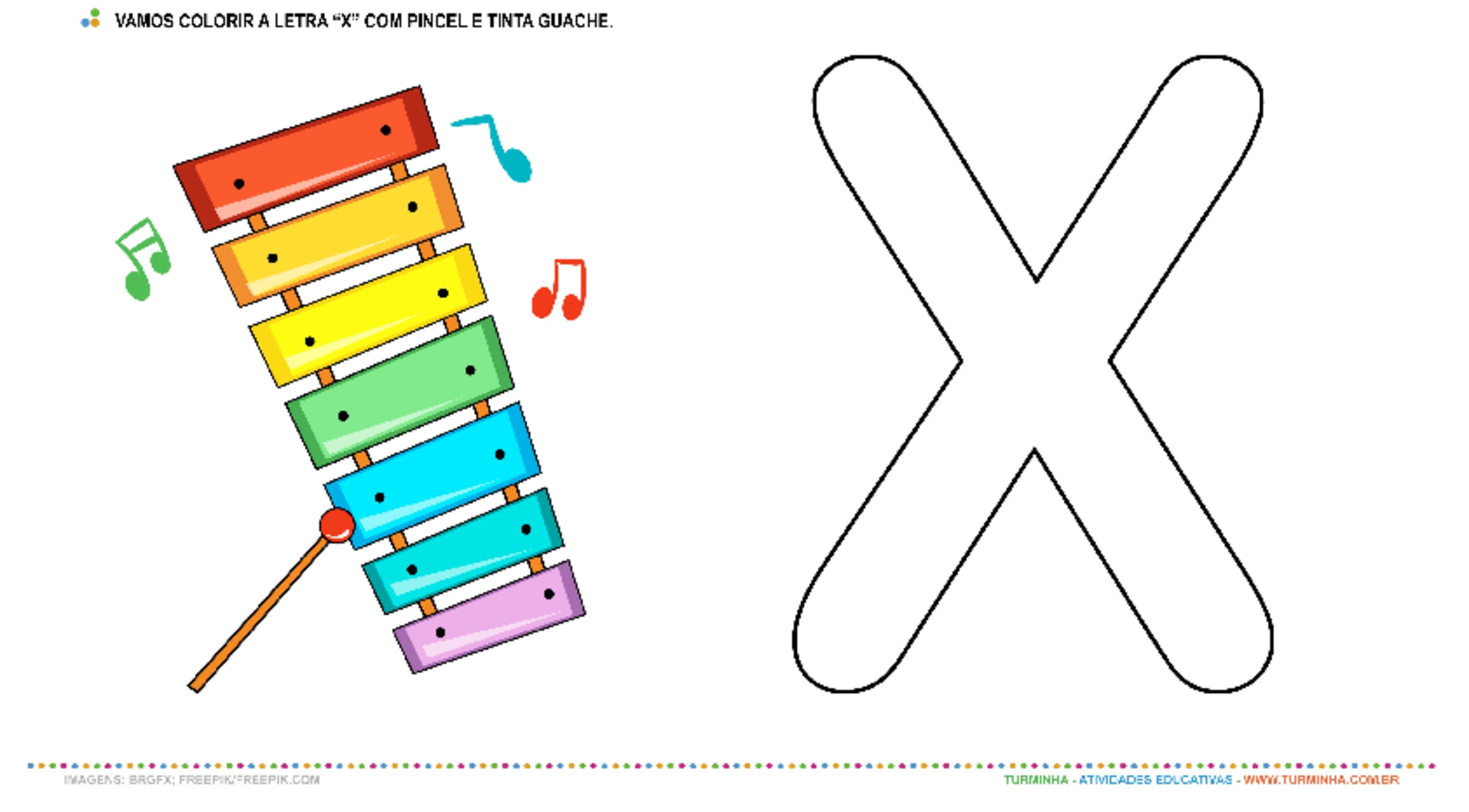 O Xilofone e a letra “X” – Pintura com guache - atividade educativa para Creche (0 a 3 anos)