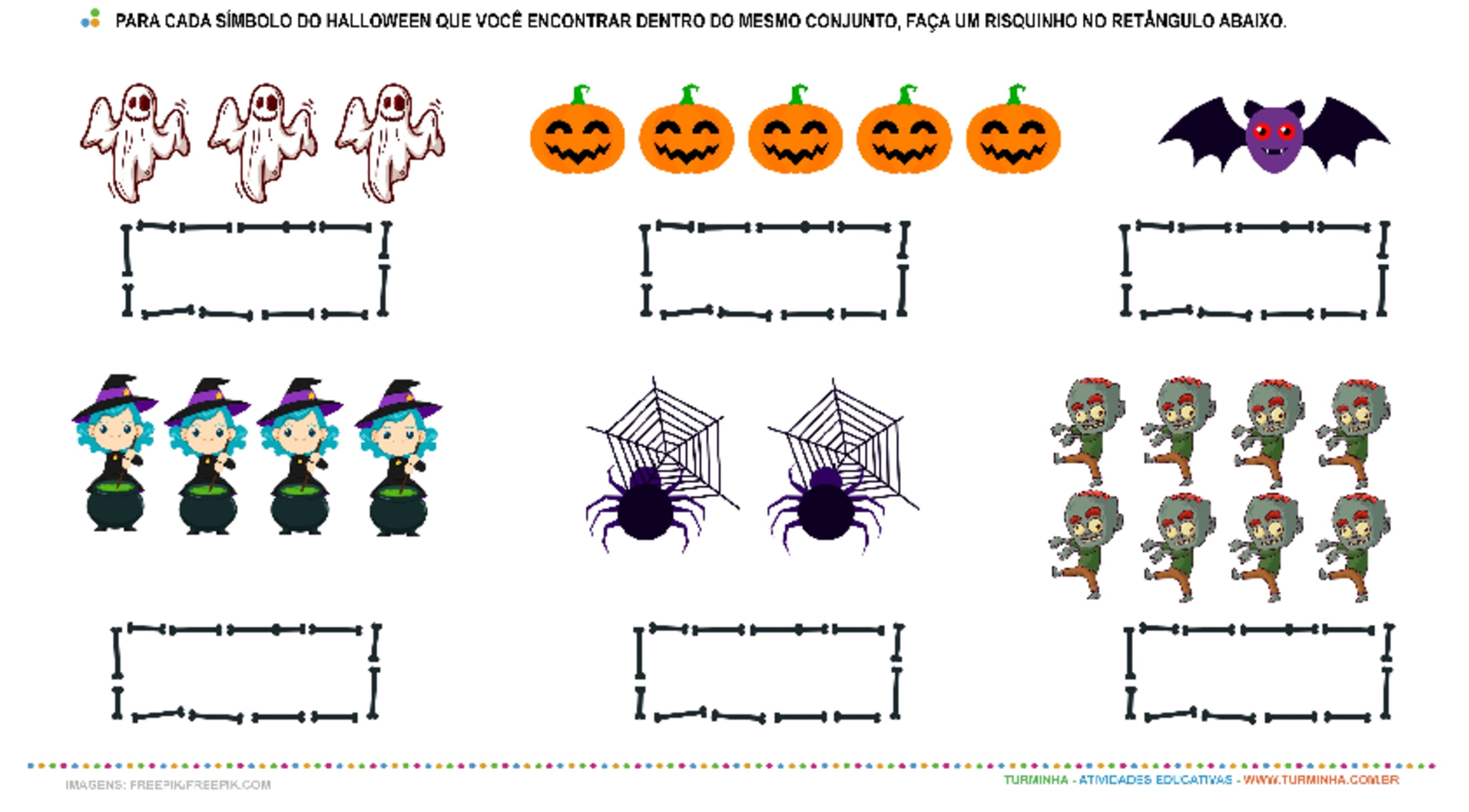 Halloween – Números e Quantidade - atividade educativa para Pré-Escola (4 e 5 anos)