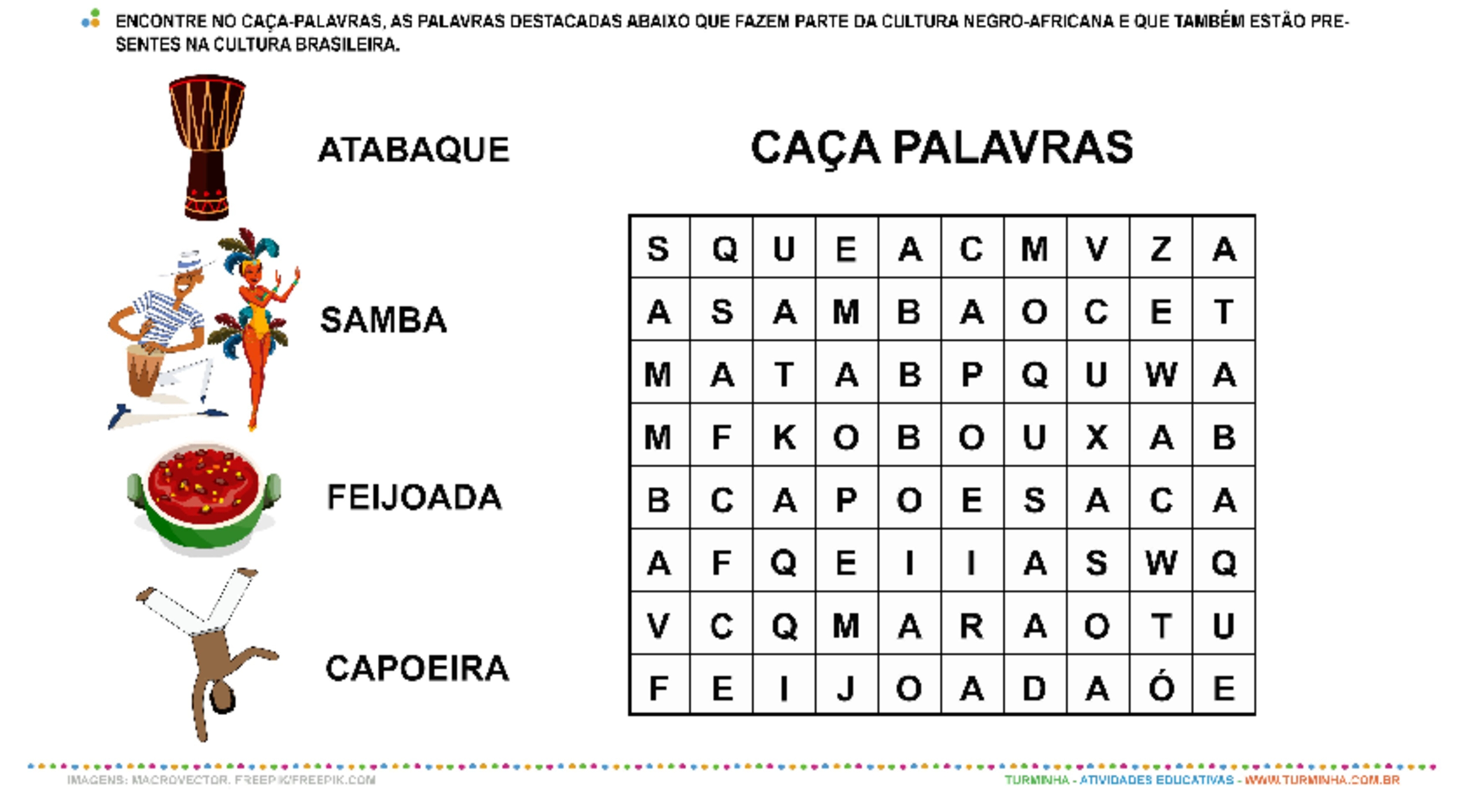 Dia da Consciência Negra – Caça-Palavras - atividade educativa para Pré-Escola (4 e 5 anos)