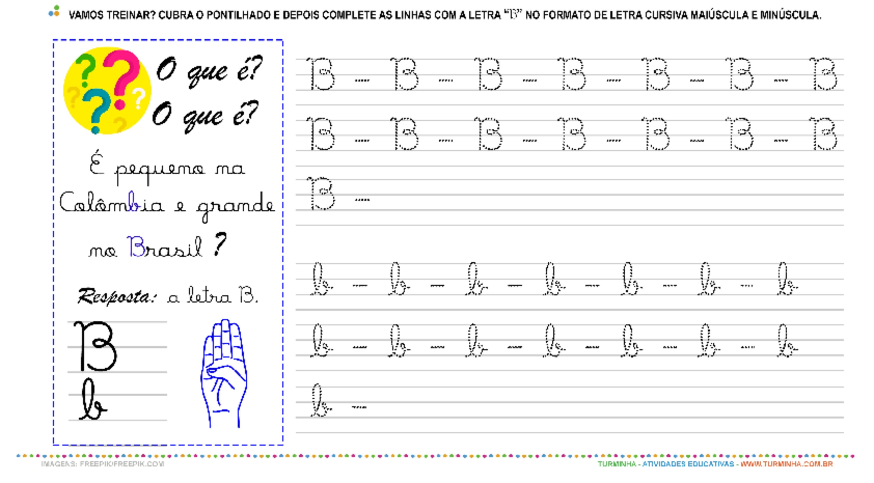 A Letra “B” Cursiva - Caligrafia - atividade educativa para Pré-Escola (4 e 5 anos)