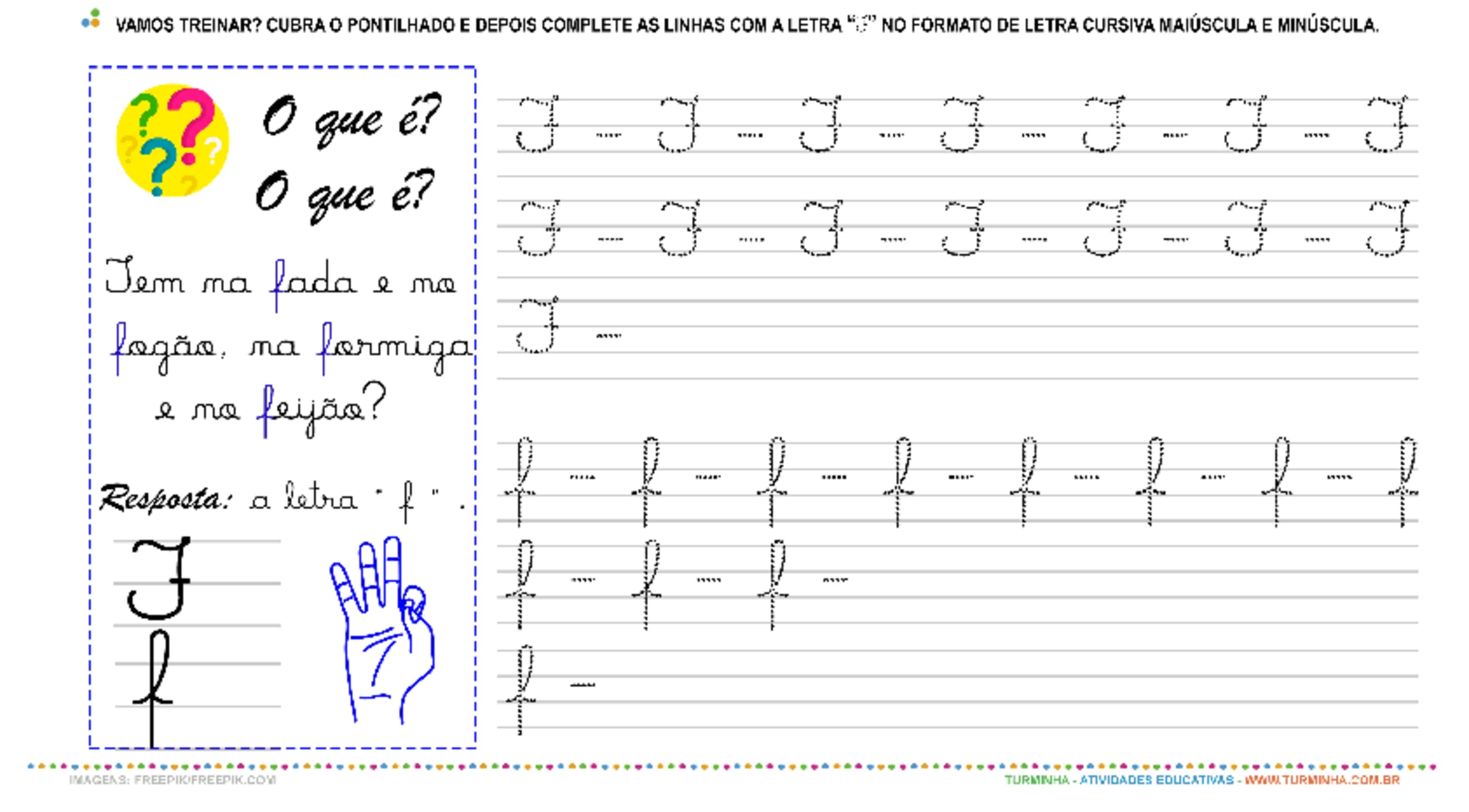 A Letra “F” Cursiva - Caligrafia - atividade educativa para Pré-Escola (4 e 5 anos)