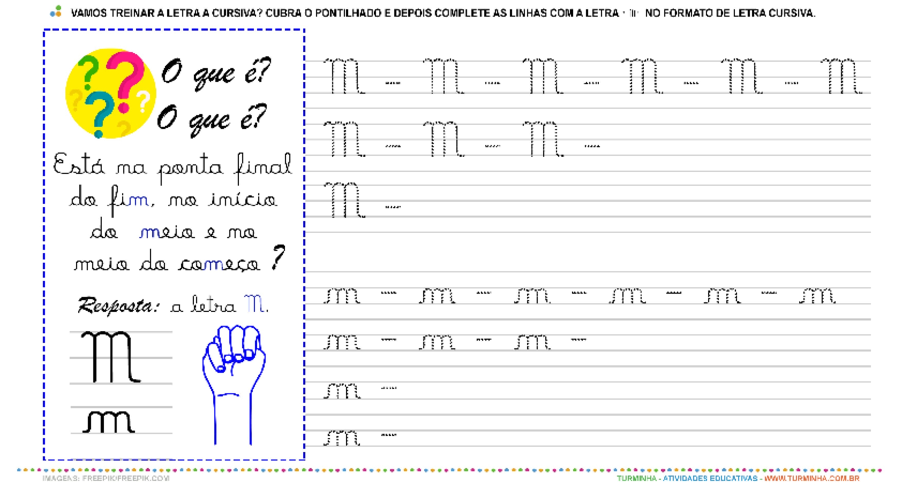 A Letra “M” Cursiva - Caligrafia - atividade educativa para Pré-Escola (4 e 5 anos)