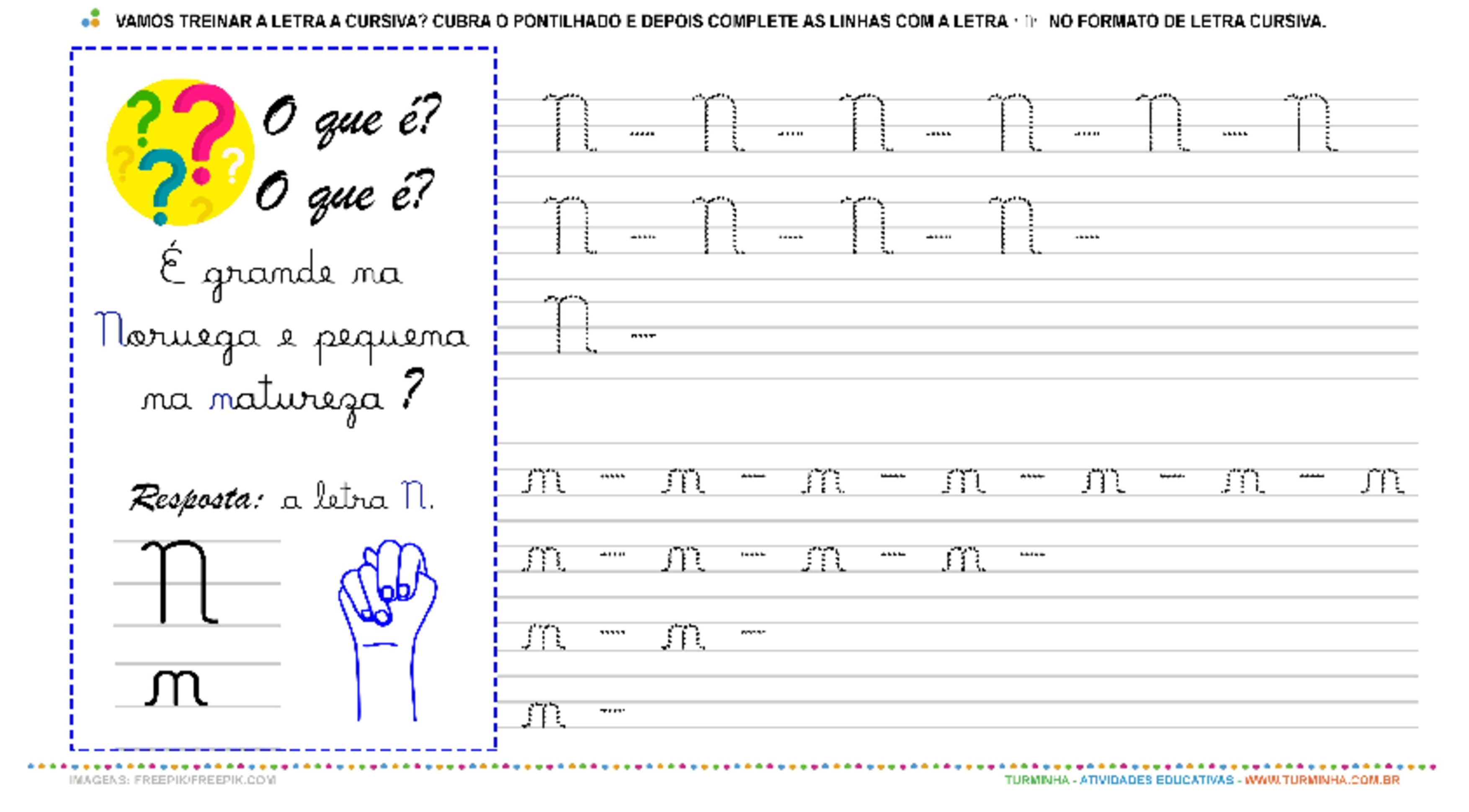 A Letra “N” Cursiva - Caligrafia - atividade educativa para Pré-Escola (4 e 5 anos)