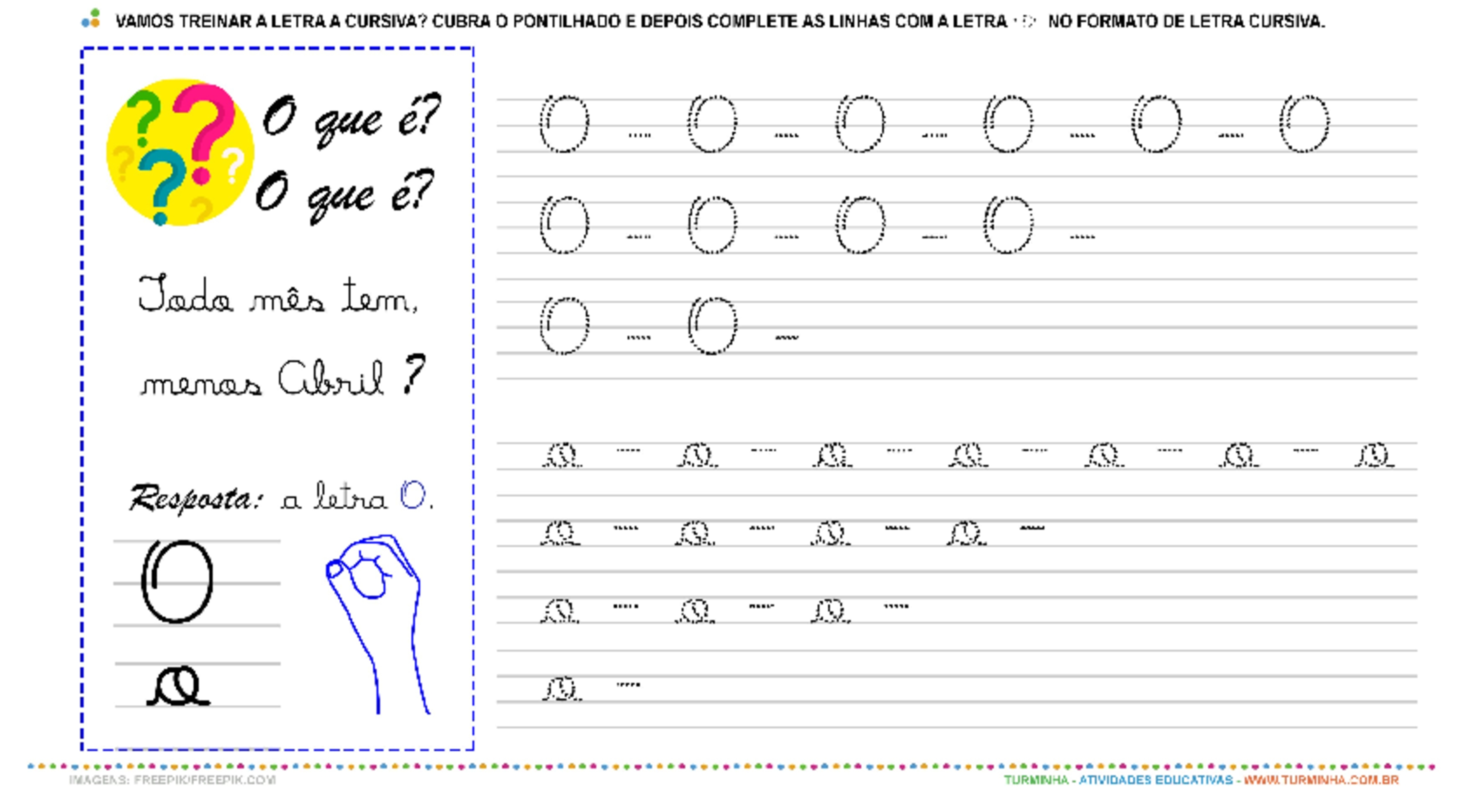 A Letra “O” Cursiva - Caligrafia - atividade educativa para Pré-Escola (4 e 5 anos)