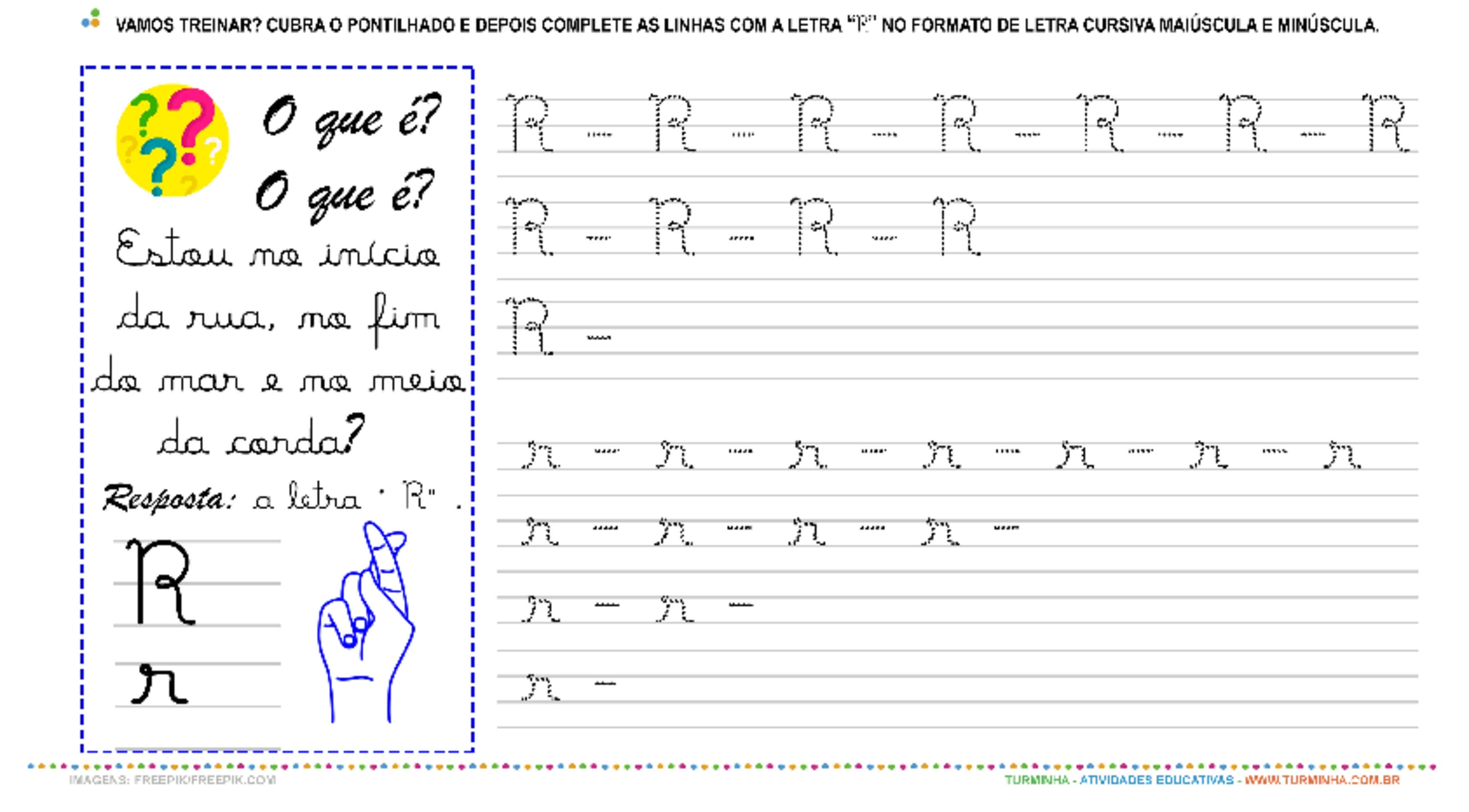 A Letra “R” Cursiva - Caligrafia - atividade educativa para Pré-Escola (4 e 5 anos)