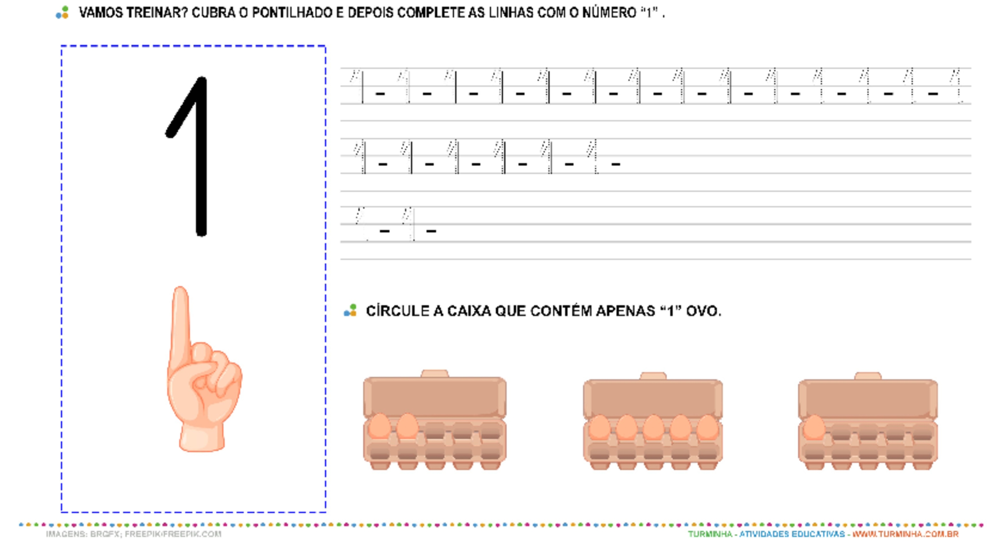 O Número “1” - Caligrafia - atividade educativa para Pré-Escola (4 e 5 anos)