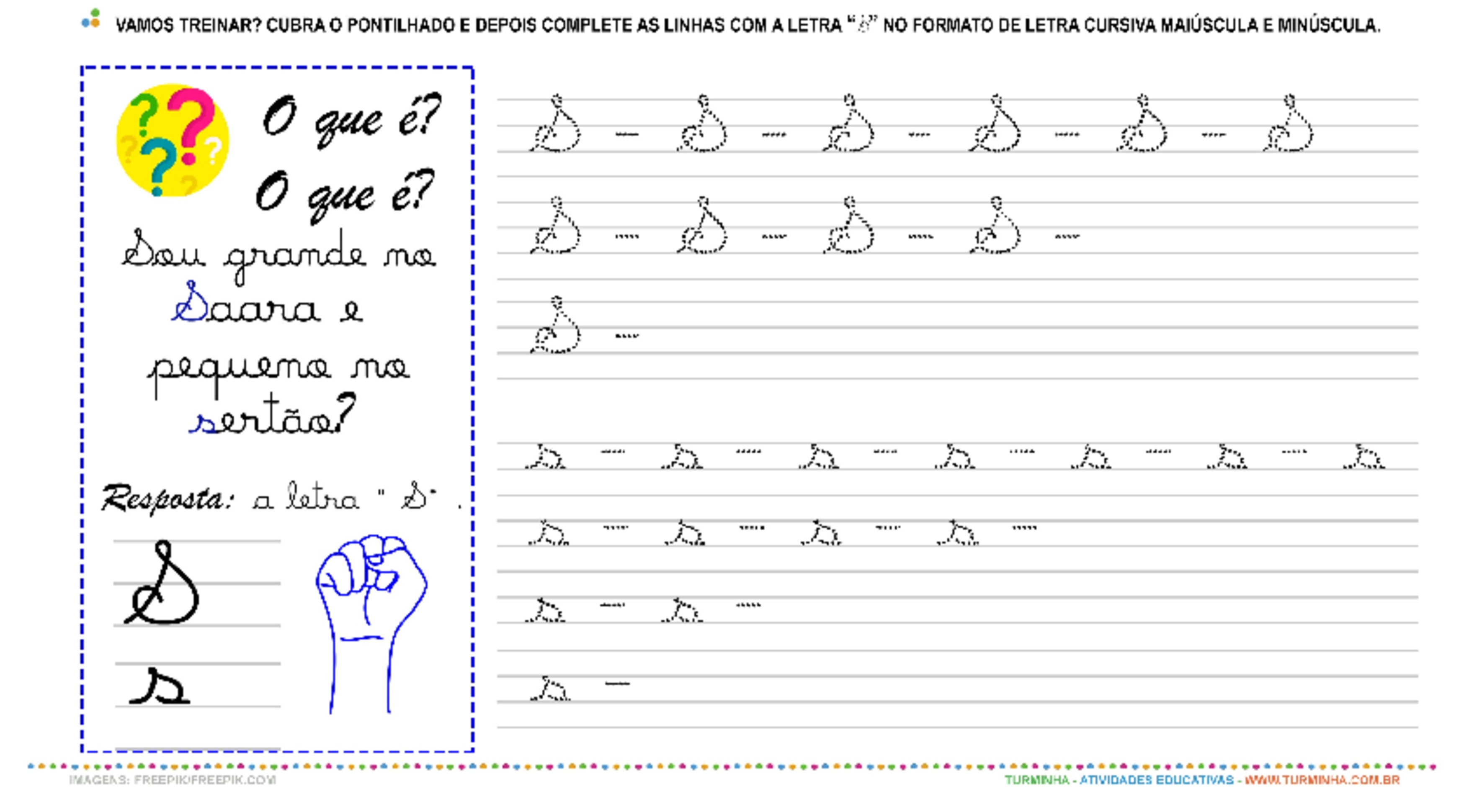 A Letra “S” Cursiva - Caligrafia - atividade educativa para Pré-Escola (4 e 5 anos)