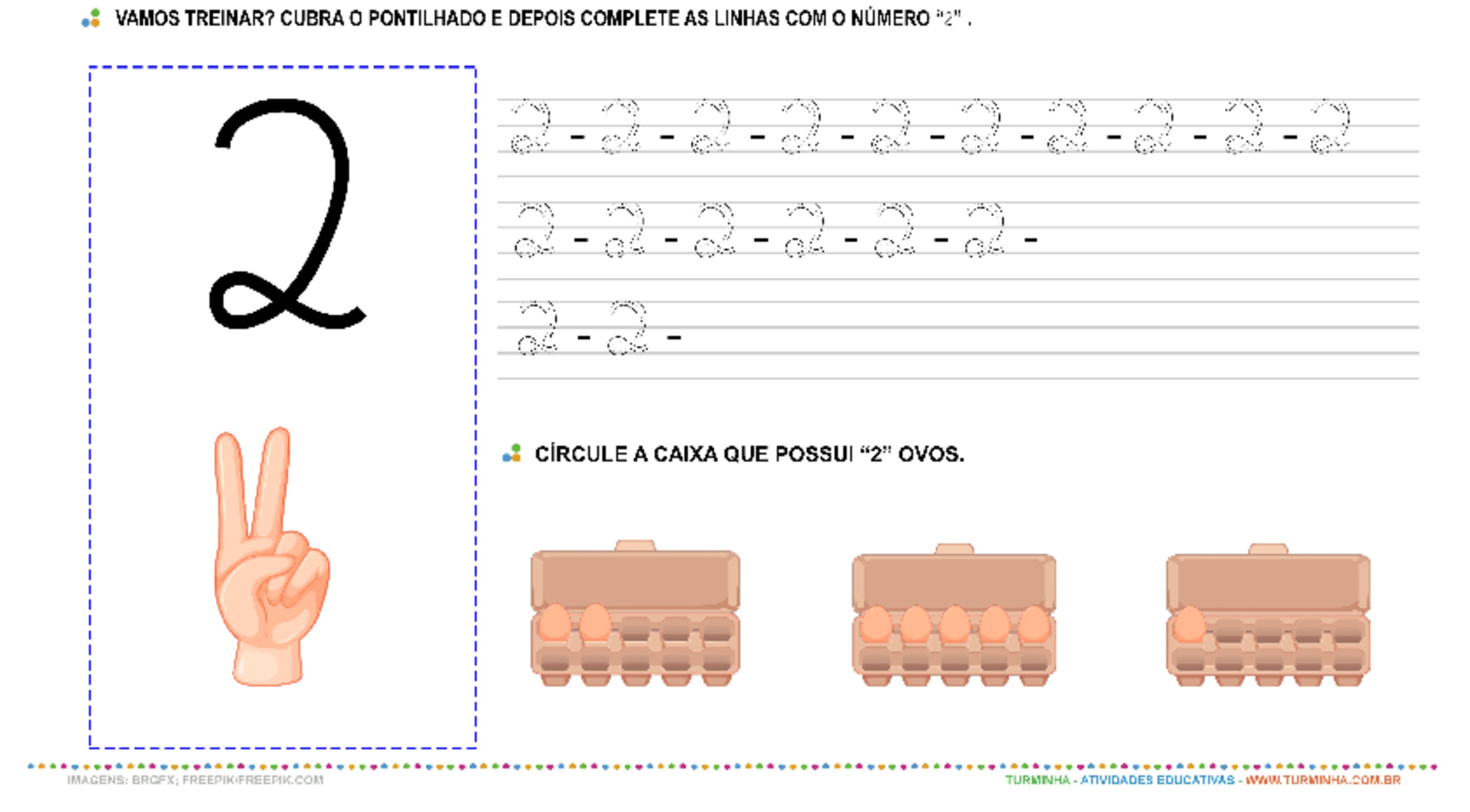 O Número “2” – Caligrafia - atividade educativa para Pré-Escola (4 e 5 anos)