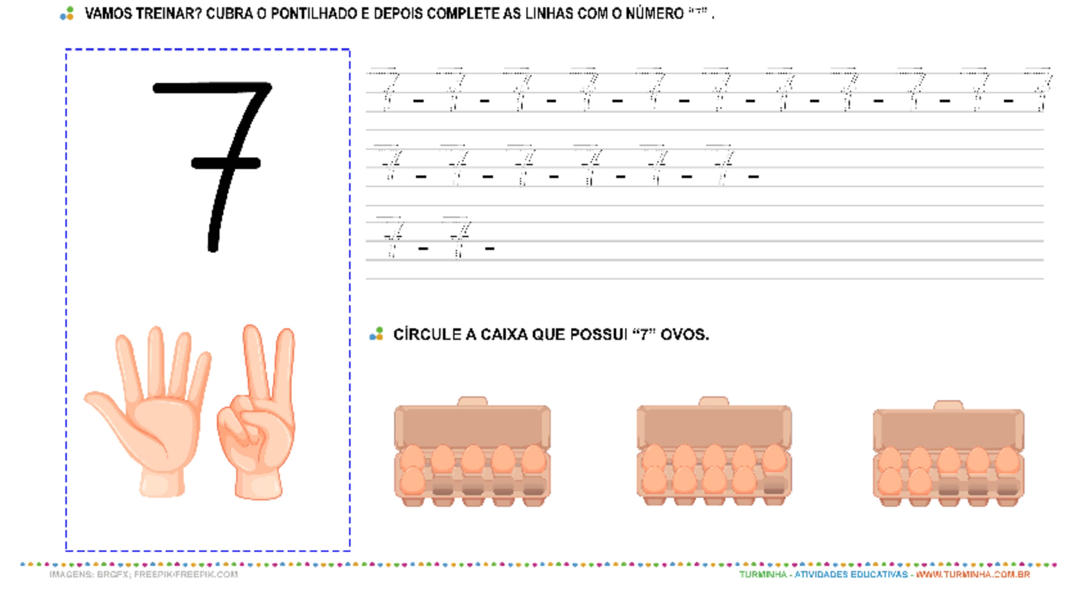 O Número “7” - Caligrafia - atividade educativa para Pré-Escola (4 e 5 anos)