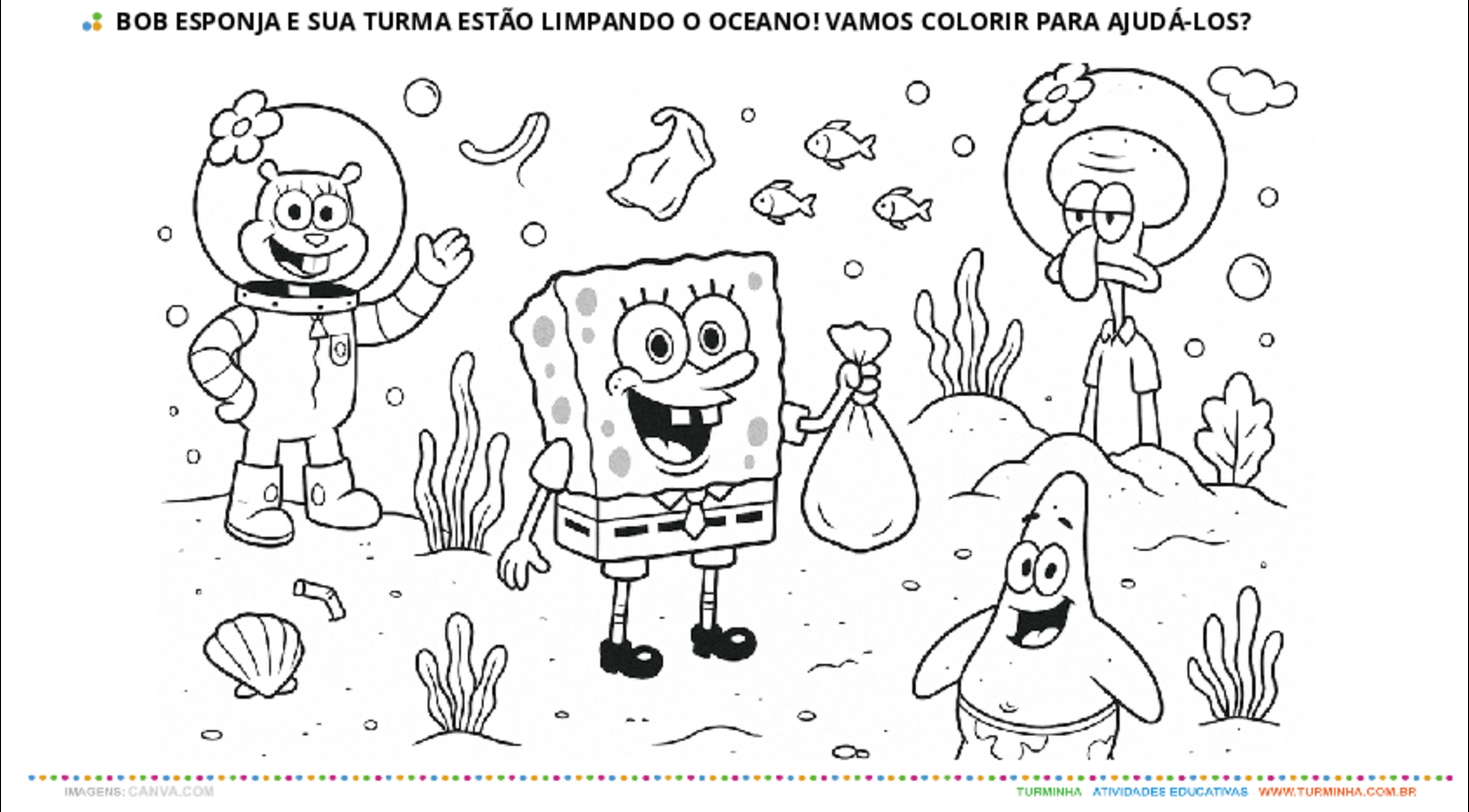 Missão Fundo do Mar – Bob Esponja e seus Amigos Salvando a Fenda do Biquíni! - atividade educativa para Pré-Escola (4 e 5 anos)